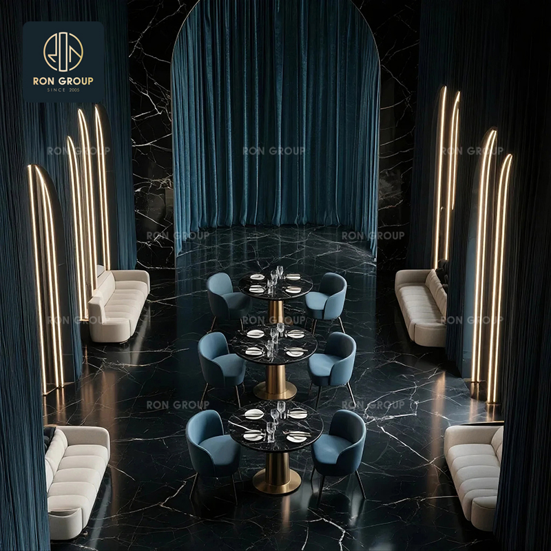 Luxury Customized Leather Booth Seating Round Marble Table and Chairs High-End Coffee Shop Restaurant Furniture Sets