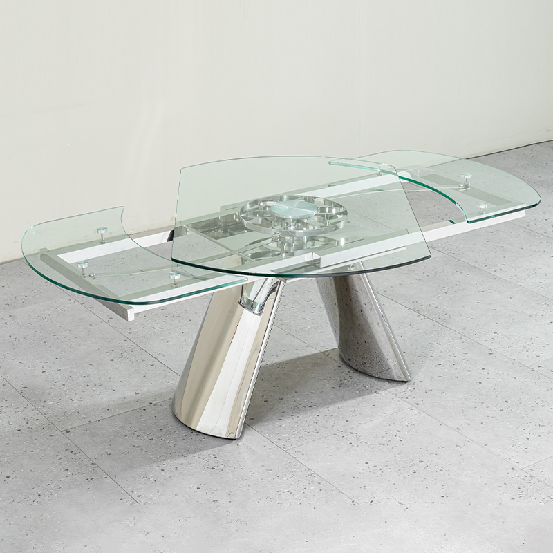 Modern Mesa Comedor Extensible Kitchen Tavolo Da Pranzo Allungabile Folding Extendable Multi-Functional Rotatable Glass Dining Table Set