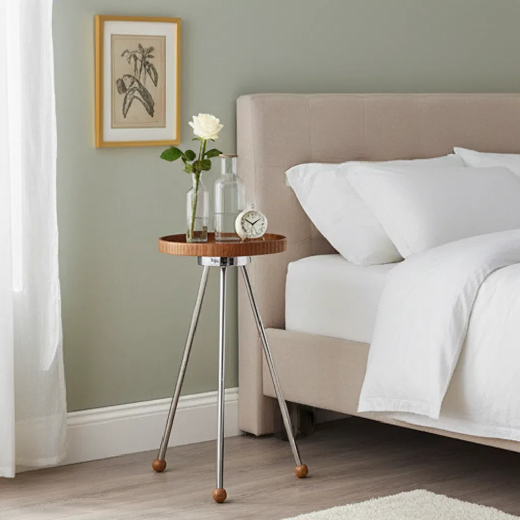 Retro Charm Circular Wood Tray Top Metal Tripod Base Practical Accent Home Decor Side Table