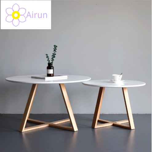 Nordic Modern Scandinavian White Simple Small Round Wooden Beech MDF Coffee Tea End Bedside Table with Solid Wood Legs for Living Room Balcony