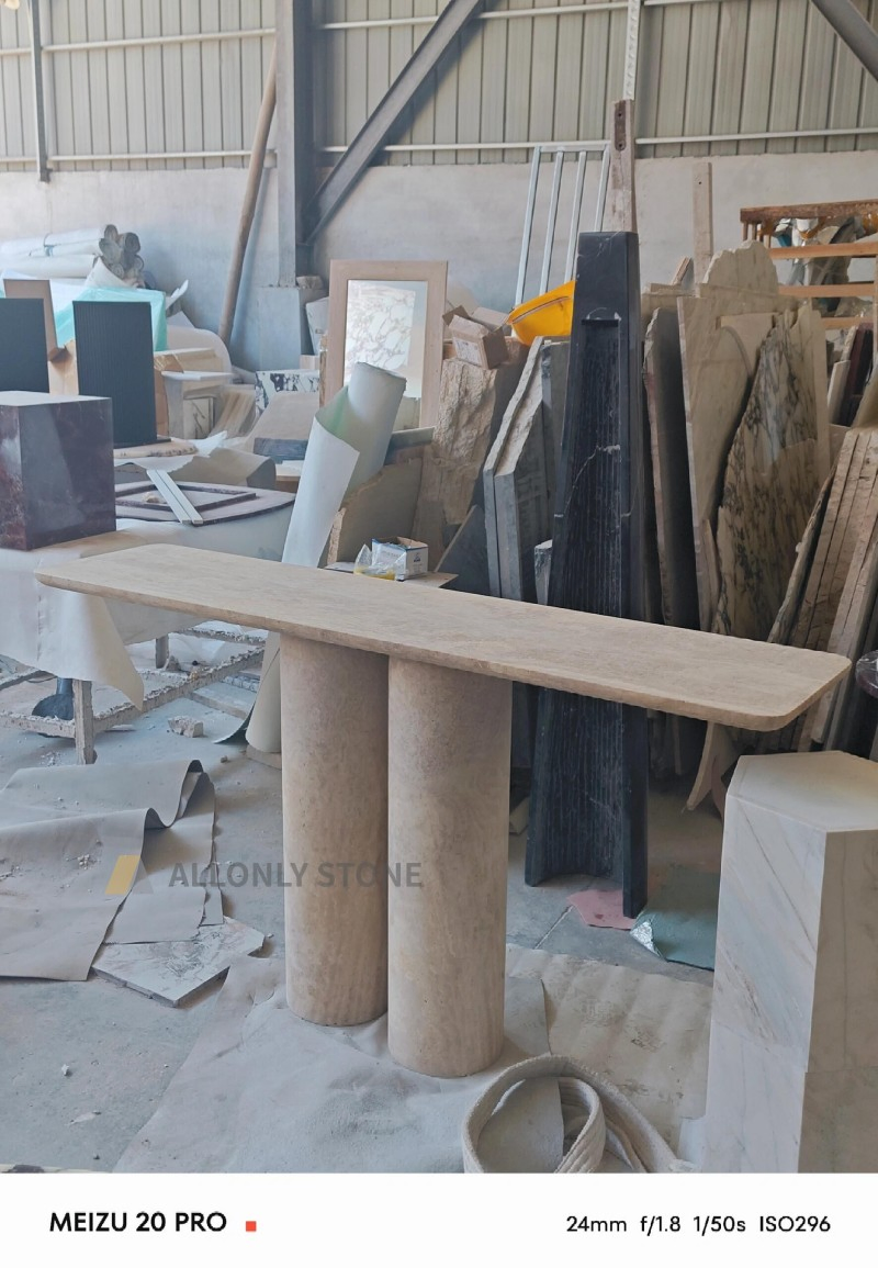 Solid Stone Furniture Hallway Narrow Table Italy White Hone Travertine Stone Console Table for Living Room Entryway