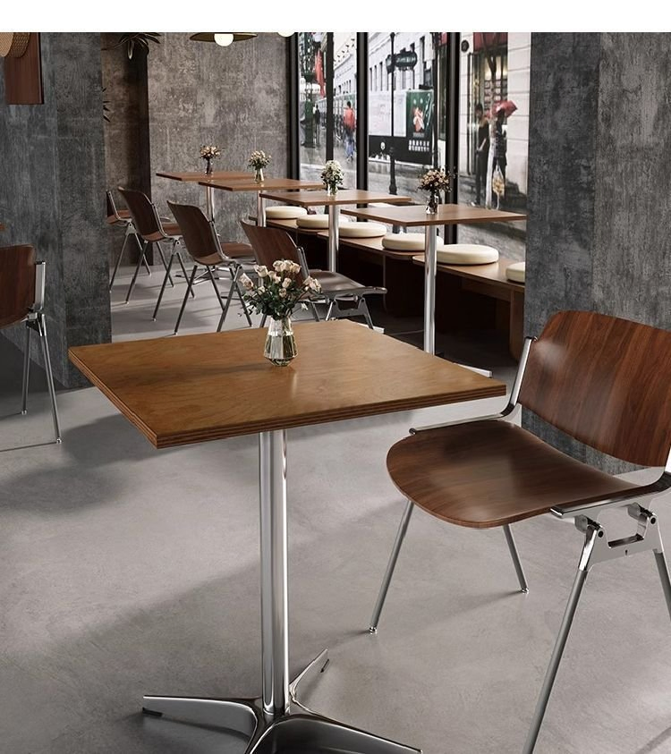 High-End Retro Industrial Style Wooden Customizable Commercial Restaurant Coffee Shop Bar Negotiation Dining Table