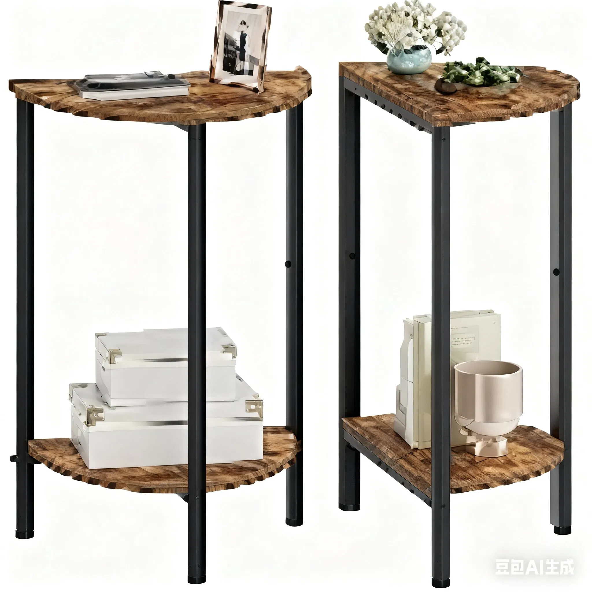 2-Tier Thin Sofa Table Small Couch Side Table with Living Room Storage for Entryway or Coffee Accent 2 Set Narrow Tables