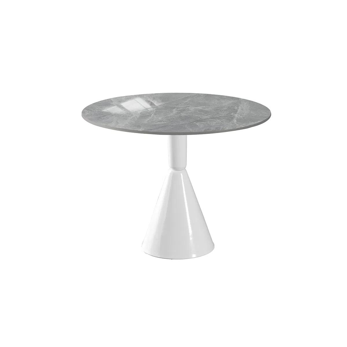 Modern Round Side Table, Faux Marble Top &amp; Matte Black Cone Base Stylish Accent Table