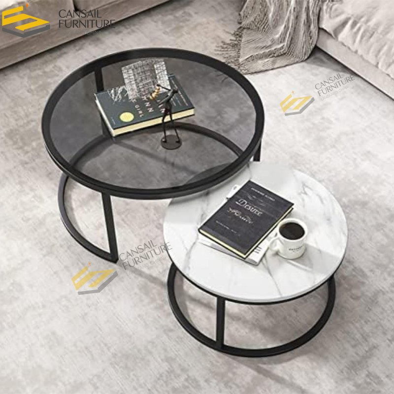 Round Coffee Table Set of 2 End Table, Sturdy and Easy Assembly