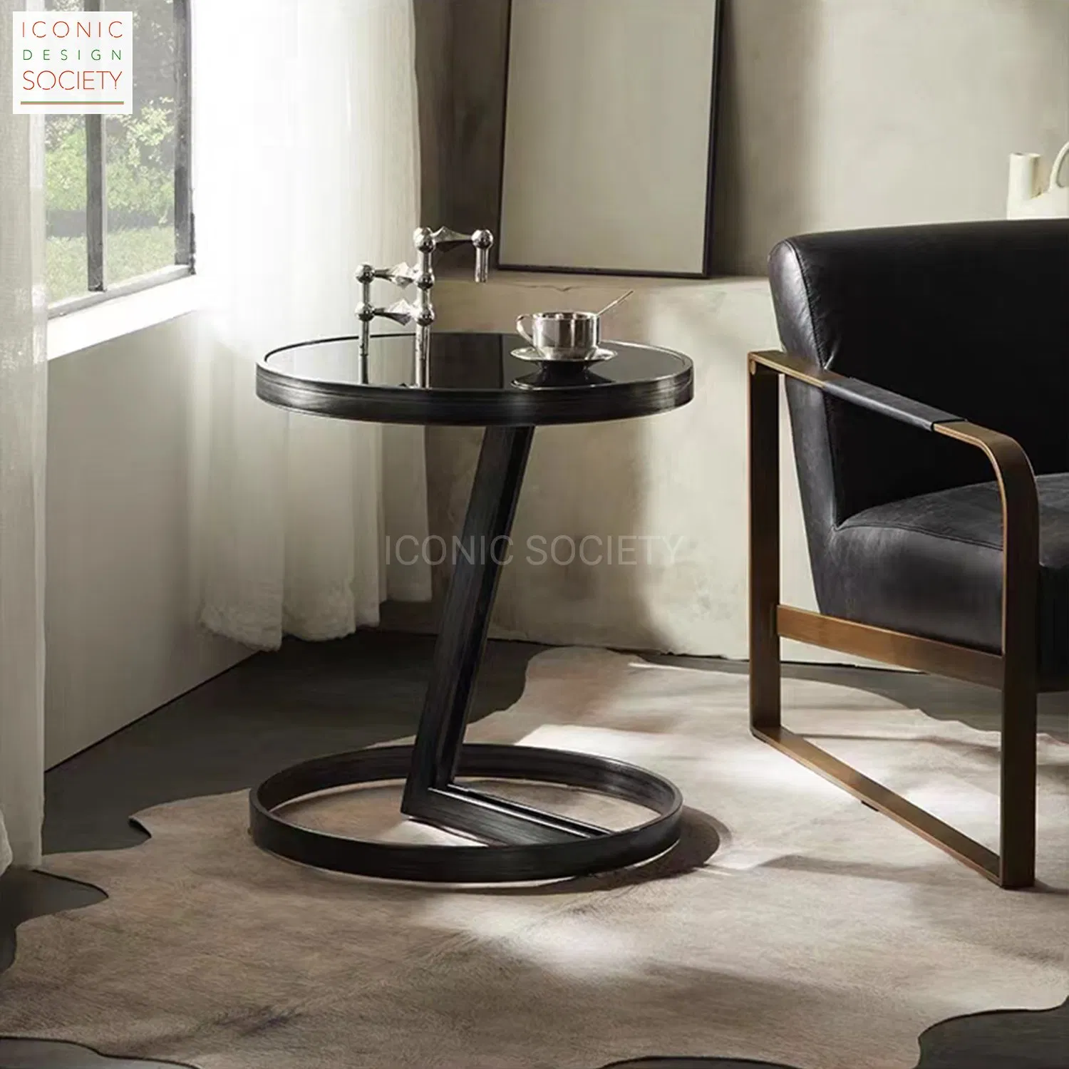 Modern Living Room Furniture Office Hotel Home Furniture Sitting Room Side Table Industrial Metal Iron Glass Coffee Table