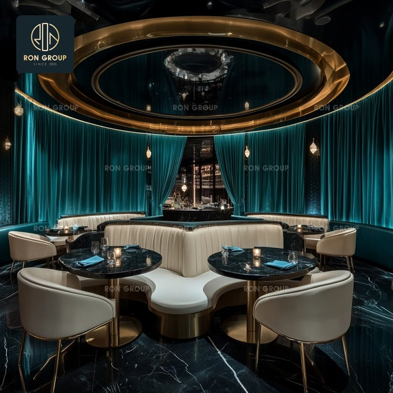 Luxury Customized Leather Booth Seating Round Marble Table and Chairs High-End Coffee Shop Restaurant Furniture Sets