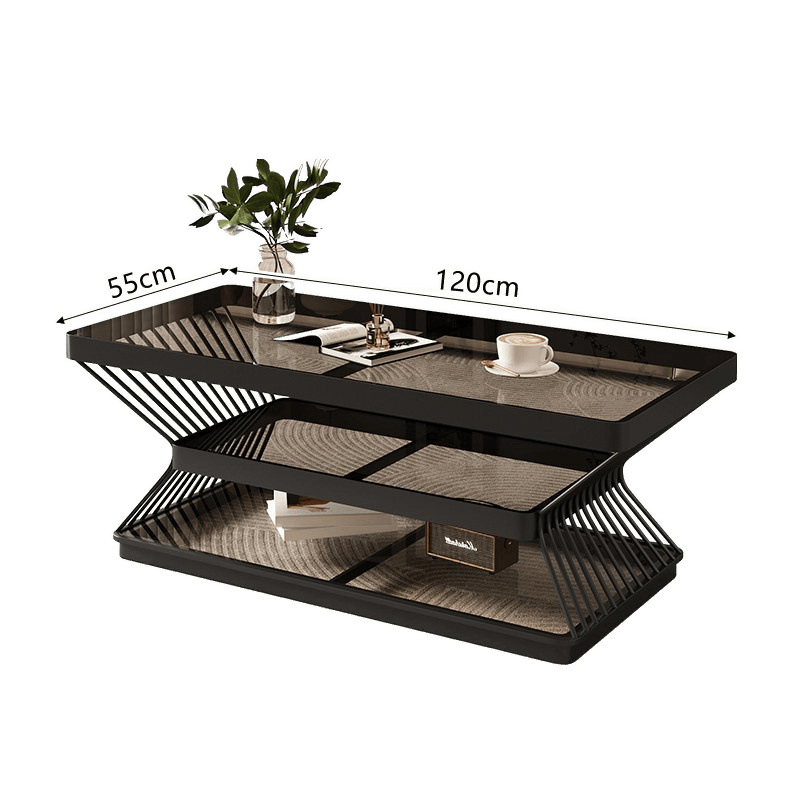 Modern Rectangular Tempered Glass Carbon Steel Combination Coffee Table