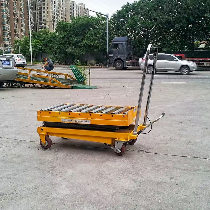 Portable Manual Roller Top Scissor Lift Trolley Hydraulic Roller Lift Table