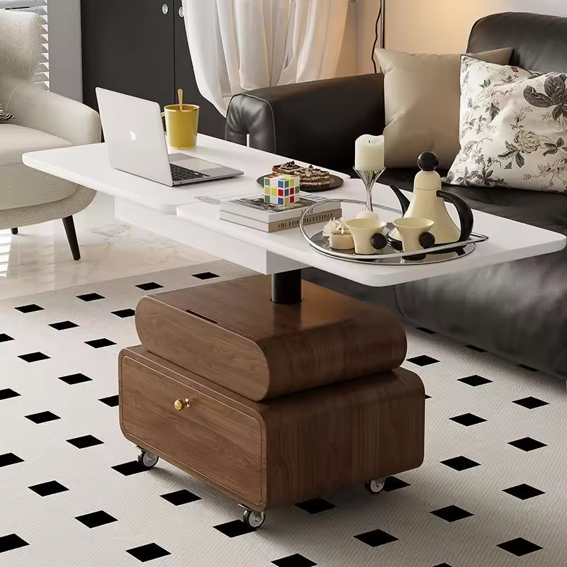 2-in-1 Lift-Top Folding Coffee Table &amp; Dining Table Vintage Mobile Solid Wood with Storage for Compact Living Rooms