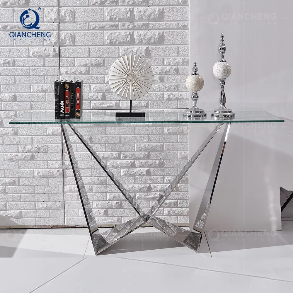 Shunde Factory Wholesale Price Black Glass Stainless Steel Console Table