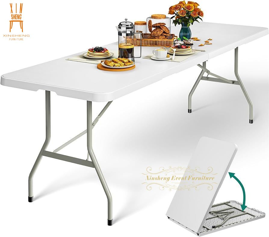 Portable Folding White Rectangular Plastic Outdoor Furniture Folding Tables for Banquet Event Party Catering Dining Camping