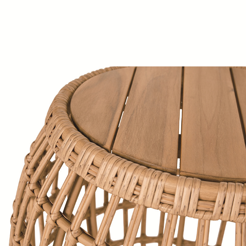 Modern Aluminum Frame Cheap Wicker Rattan and Wood Outdoor Accent Side Coffee Table