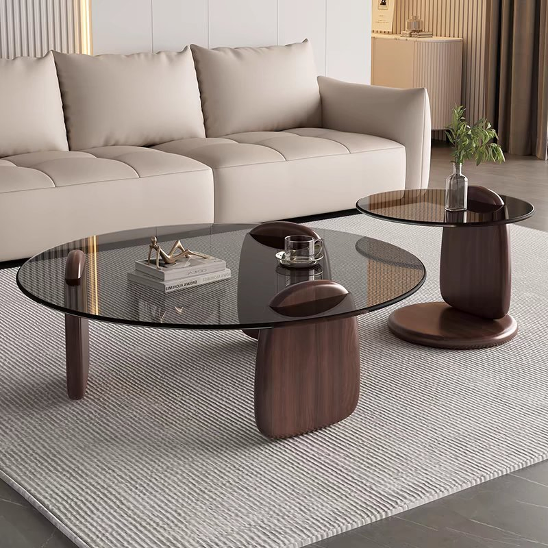 Modern Glass and Solid Wood Nordic Light Luxury Simple Small Combination Coffee Table