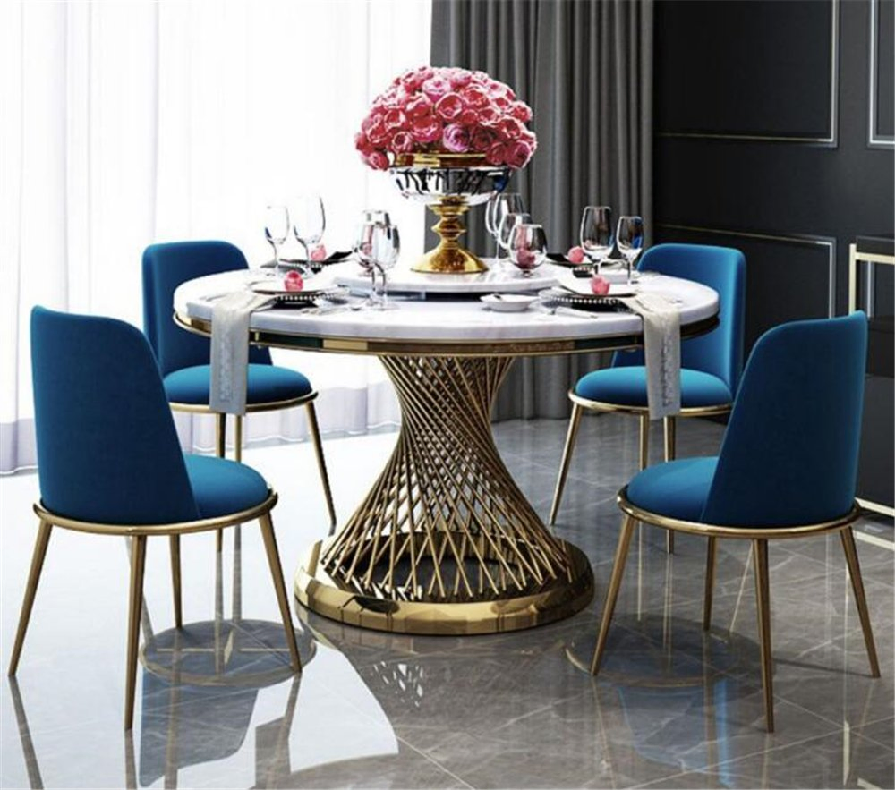 Round 6 8 12 Seat People Couple Wedding Bliss Glass Marble Top Bride Gold Dining Furniture Set Event Rental Restaurant Coffee Table and Chair