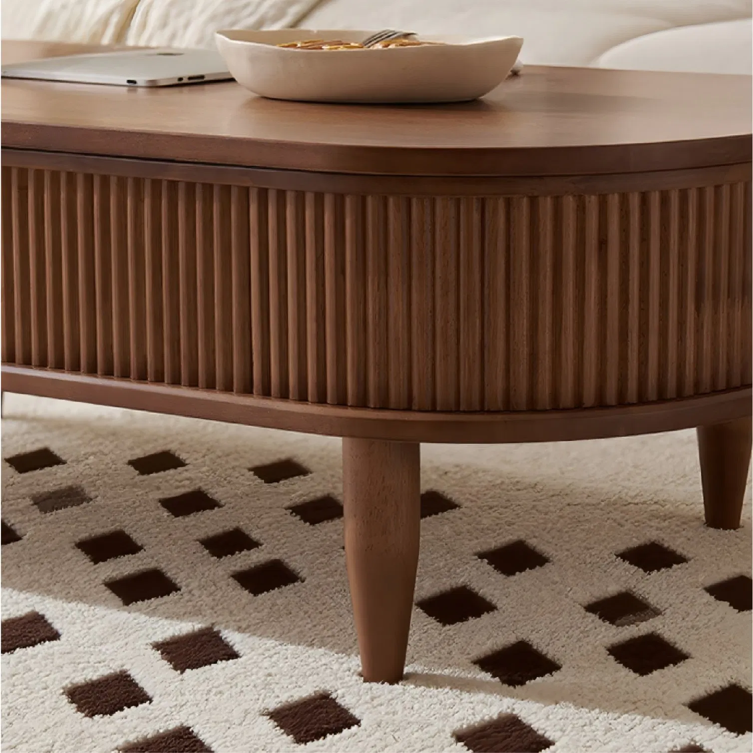 Modern Medieval Lift-Top Coffee Table with Groove Design &amp; Gas Lift Support