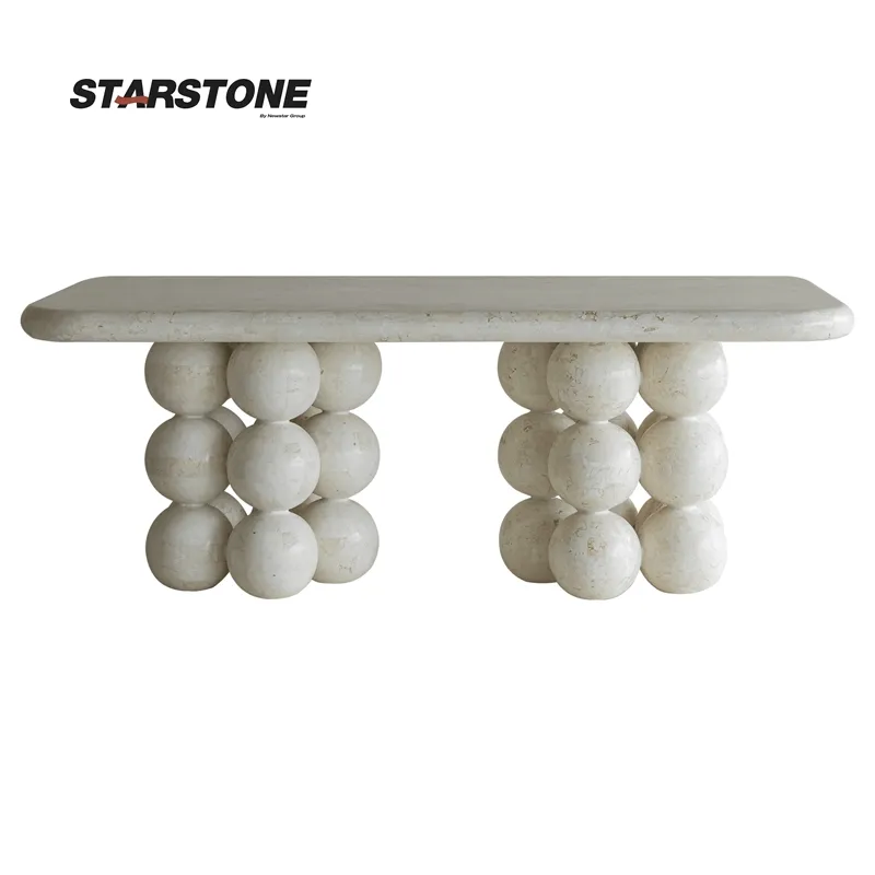 Beige Marble Dining Table View 3