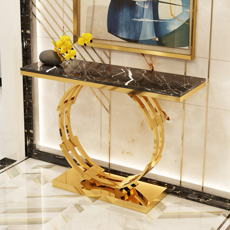 Luxury Entryway Hallway Italian Modern Marble Console Table with Gold Stainless Steel