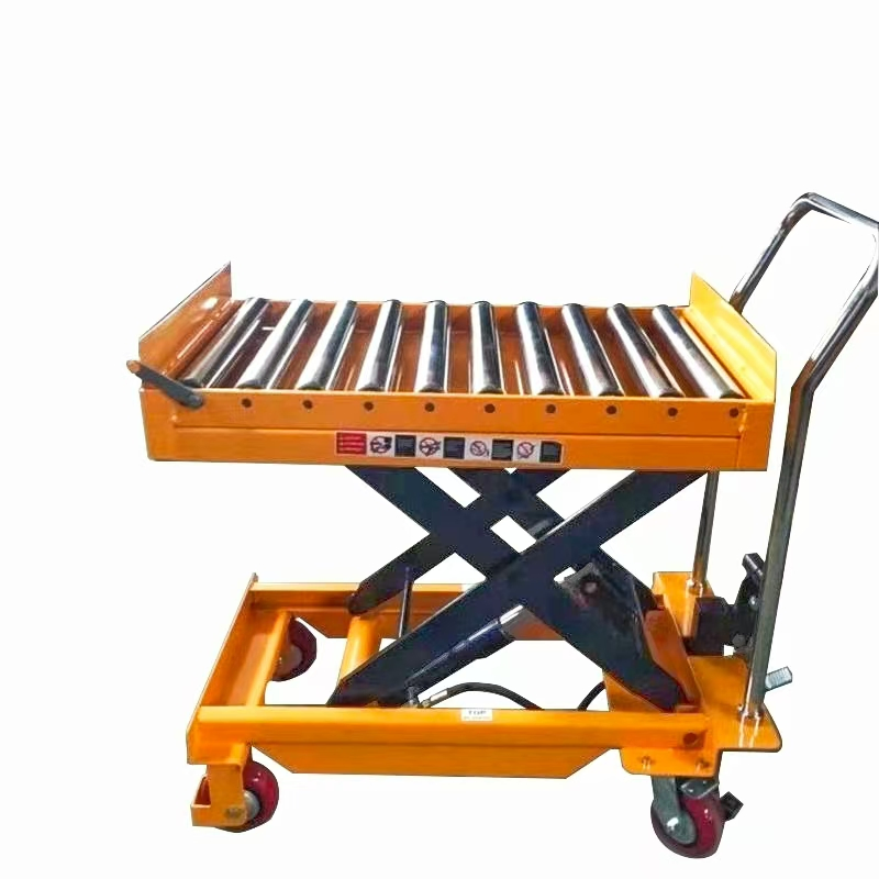 Portable Manual Roller Top Scissor Lift Trolley Hydraulic Roller Lift Table