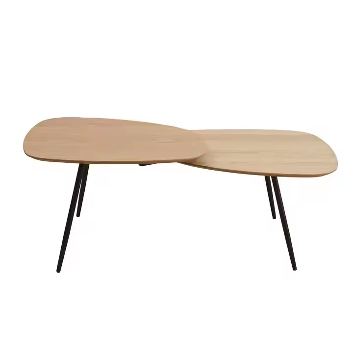 Wholesale Modern Furniture Drop-Shaped Wood Nesting Coffee Tables Sofa Side Table Sets of 2 with Metal Frame