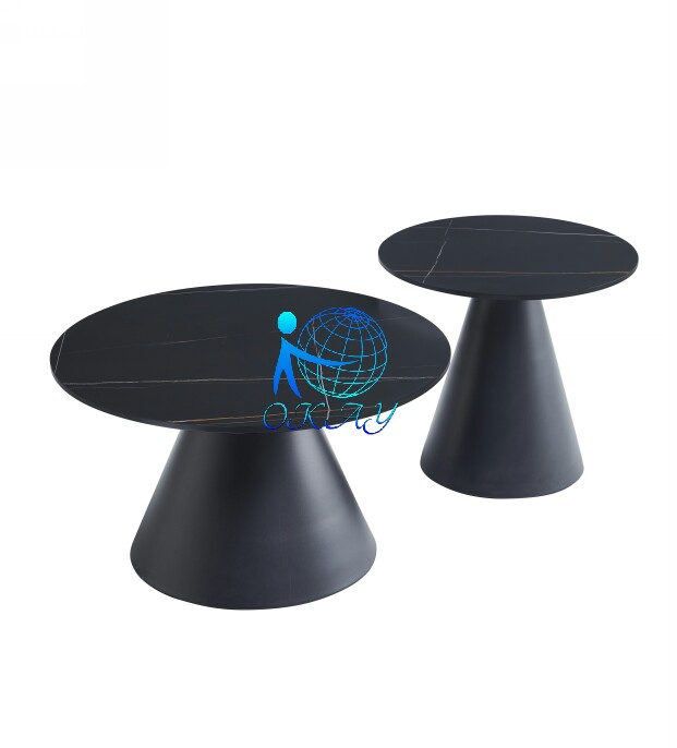 Contemporary Round Nesting Coffee Table Black Gold Metal Side Glass Marble MDF Wooden 3 Pieces Tea Coffee Table Set Center Table