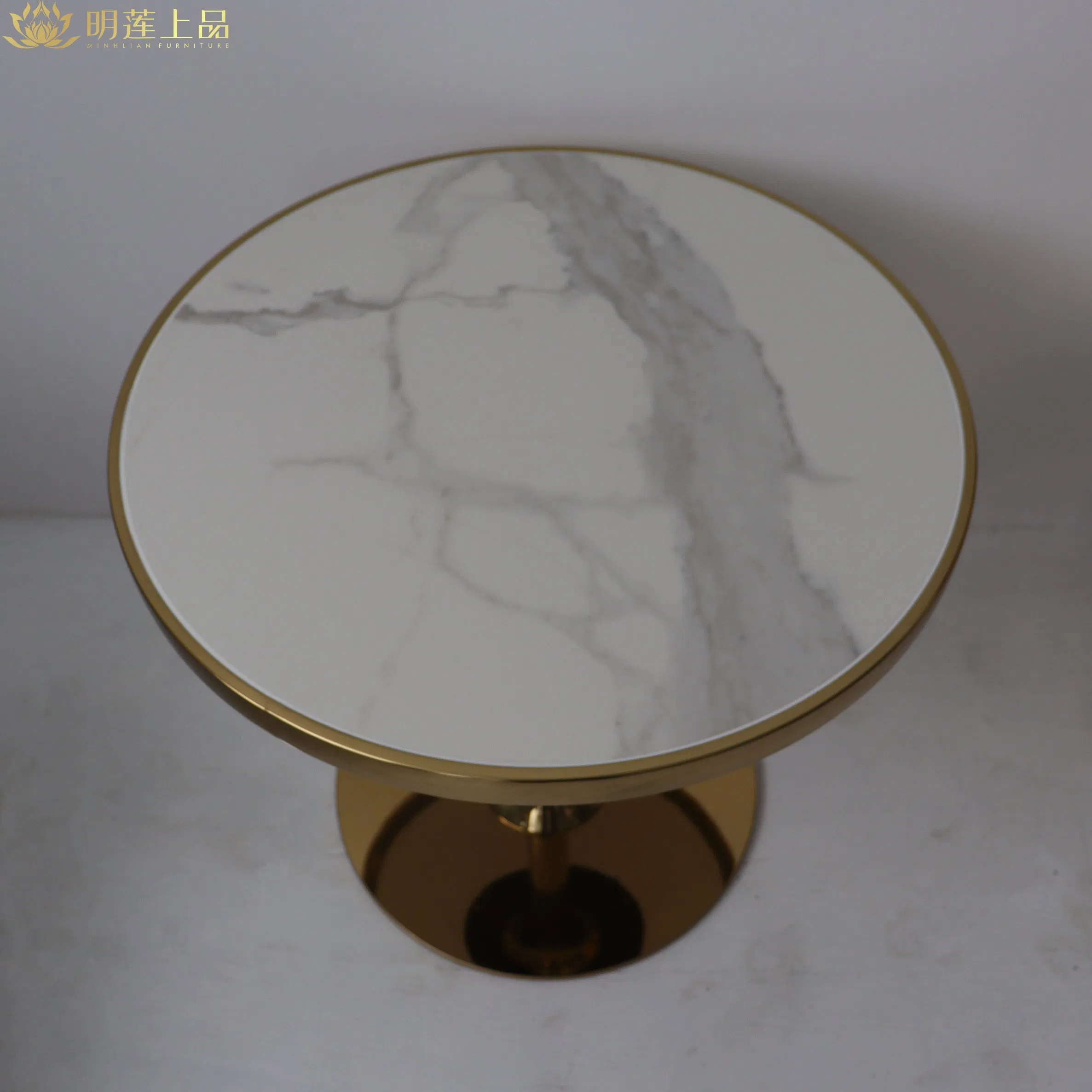 Modern Design Contract Furniture Round White Marble Coffee Table with Metal Base