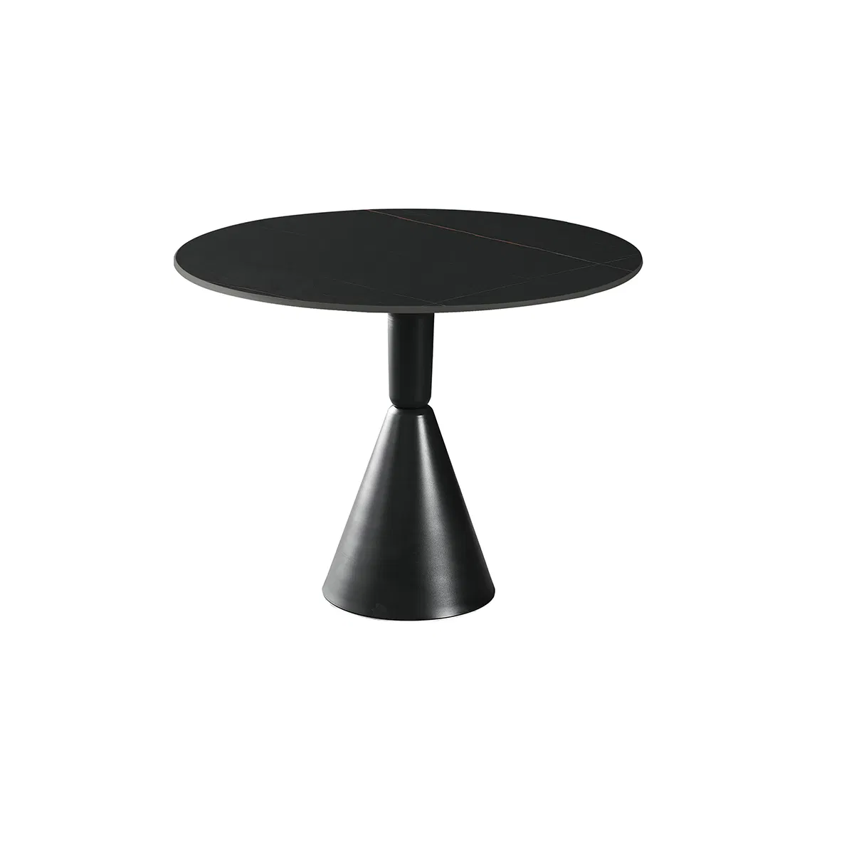 Modern Round Side Table, Faux Marble Top &amp; Matte Black Cone Base Stylish Accent Table