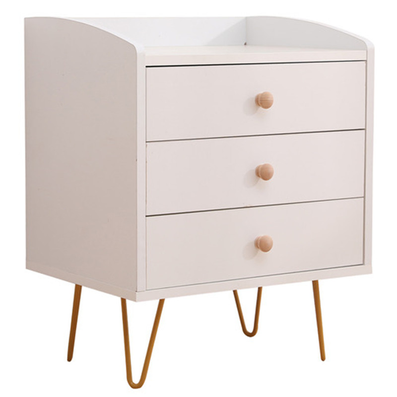 China Bespoke Solid White Wooden Bedside Table, 3 Drawer Storage Bedroom Nightstands, Contemporary Industrial Saving-Space Apartment Night Stand, End Table
