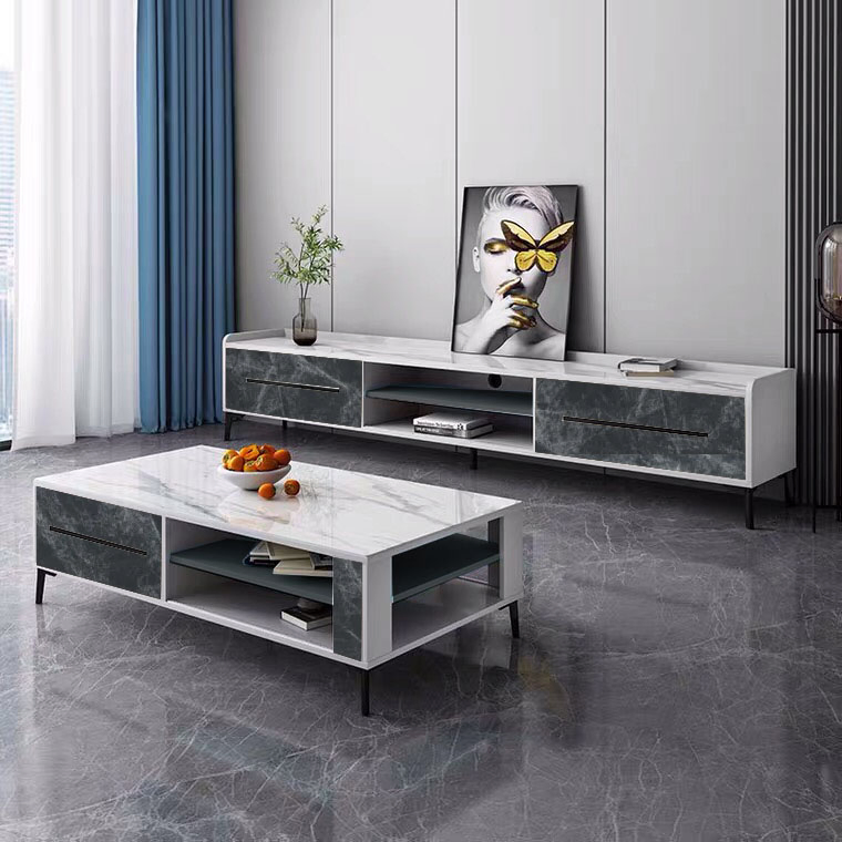 Modern Coffee Table for Living Room Balcony Office Marble Top Accent Side Tables TV Stand Set Furniture