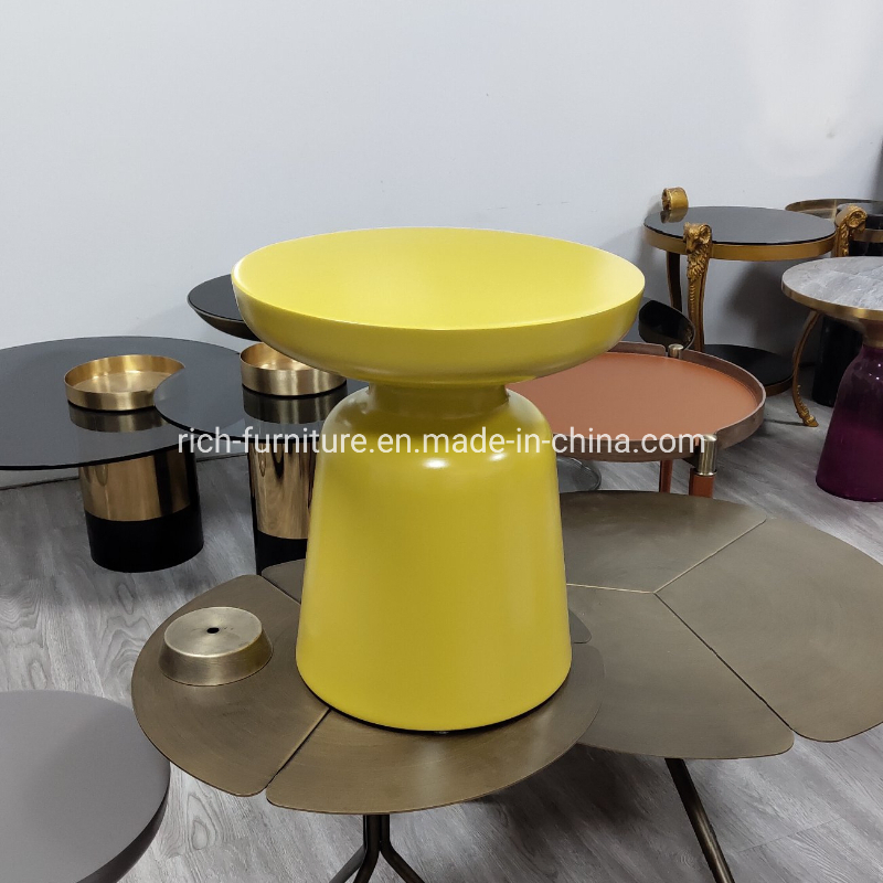 Living Room Accent Table Yellow Aluminum Metal Frame Side Table