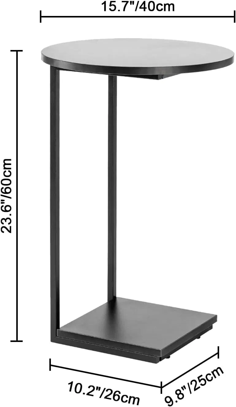 Modern Grey Coffee Nesting Table with Metal Top Round Sofa Side Table for Living Room Home Use