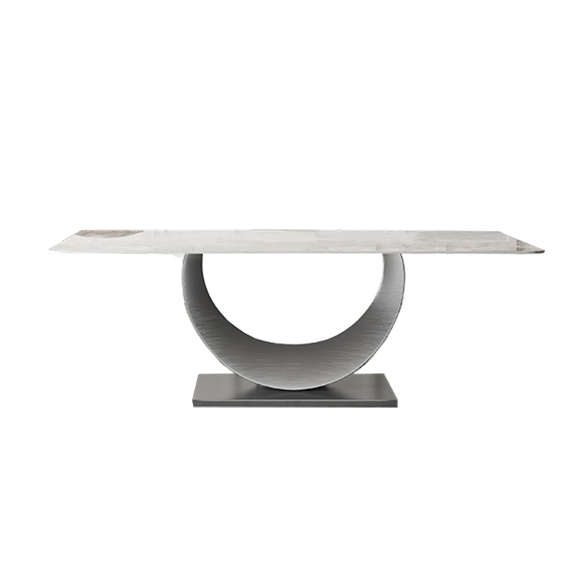 Foshan Sintered Stone Artificial White Marble Top Stainless Steel Frame Dining Table