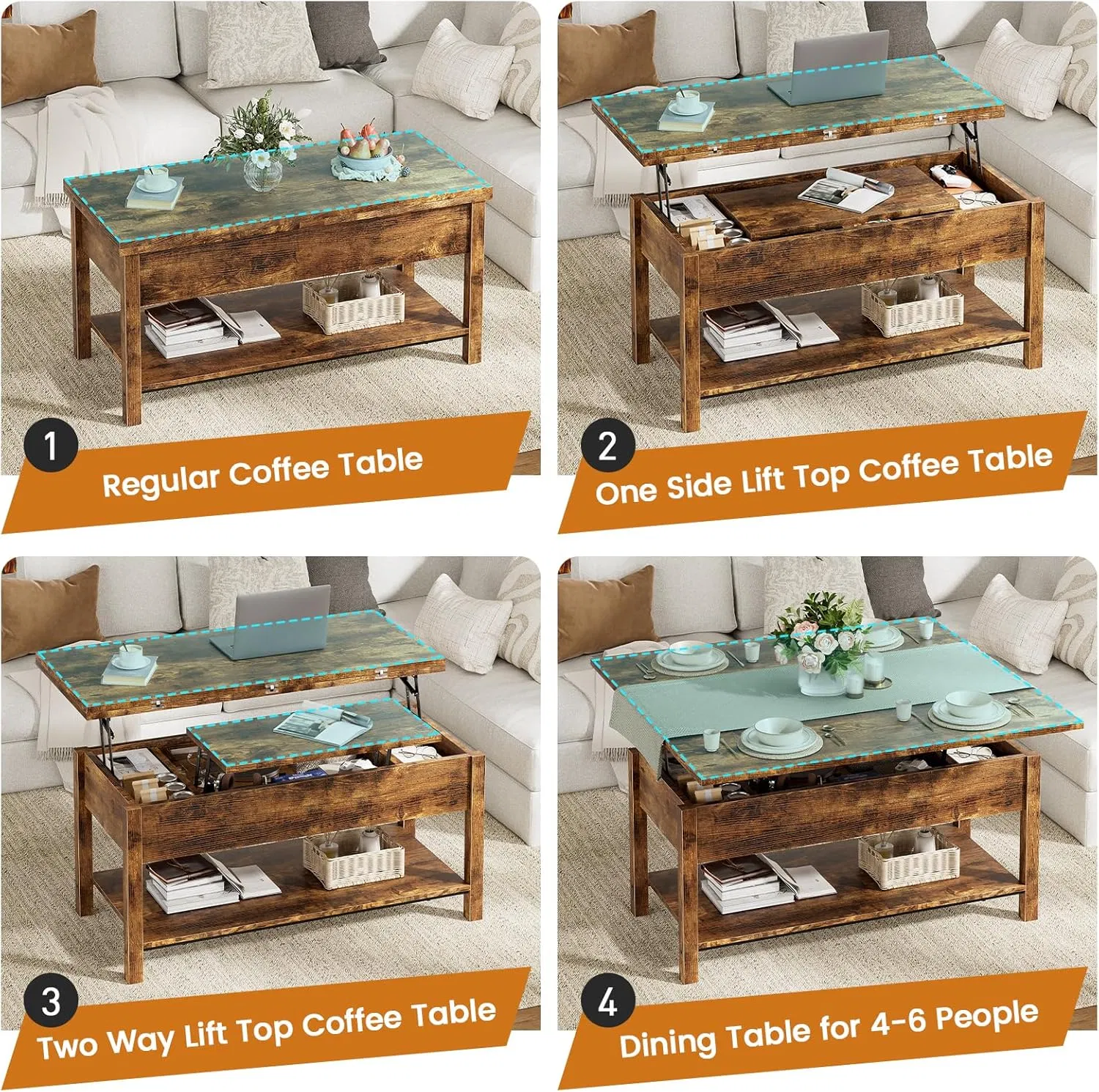 Space-Saving Coffee Table with Two-Way Lift Top, Bookshelf and 90 Lbs Load Capacity