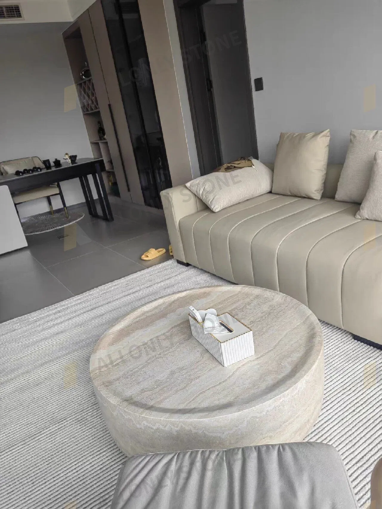 Wholesale Travertine Pedestal Marble Side Table Natural Stone Display Counter Table Modern Living Room Luxury Nesting Stone Coffee Table