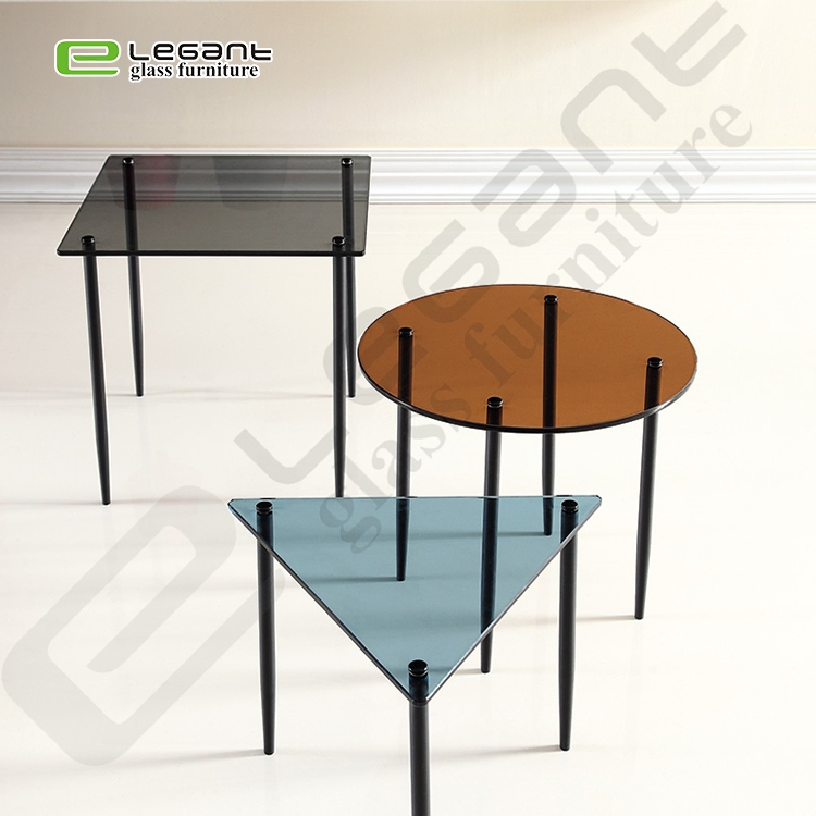 6mm Blue Tempered Round Glass Nesting Table / Side Table