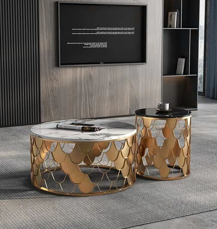 Gold Tempered Glass Console Table Modern Living Room Furniture Coffee Table