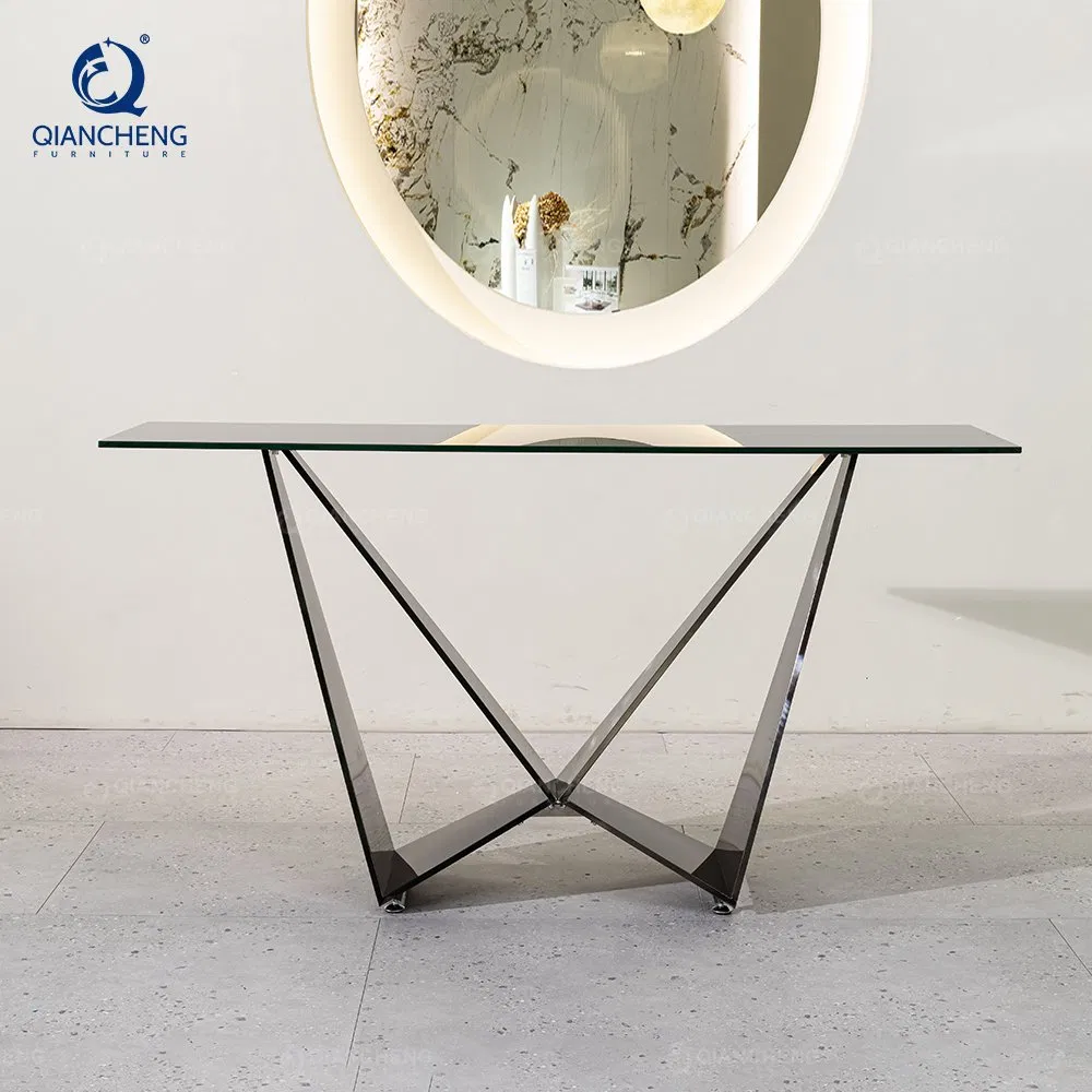 Shunde Factory Wholesale Price Black Glass Stainless Steel Console Table
