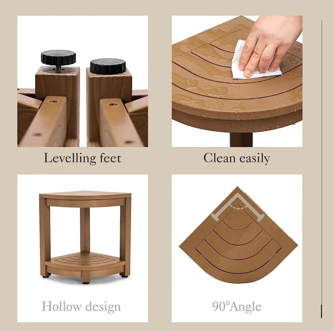 Modern 2-Tier Outdoor Side Table Teak Wood Patio End Table Weather Resistant Corner Side Table