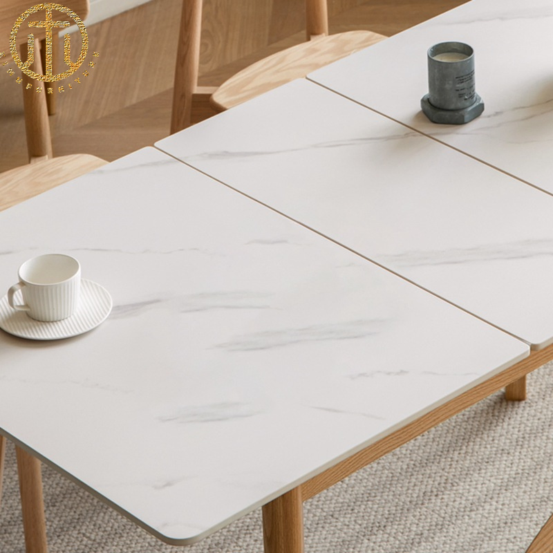 Nordic Red Oak Wood Slate Retractable Extendable Dining Table