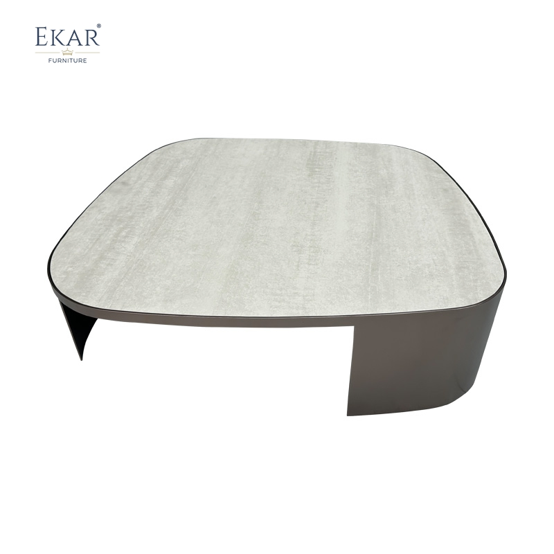 Modern Slate Coffee Table with Industrial Metal Base