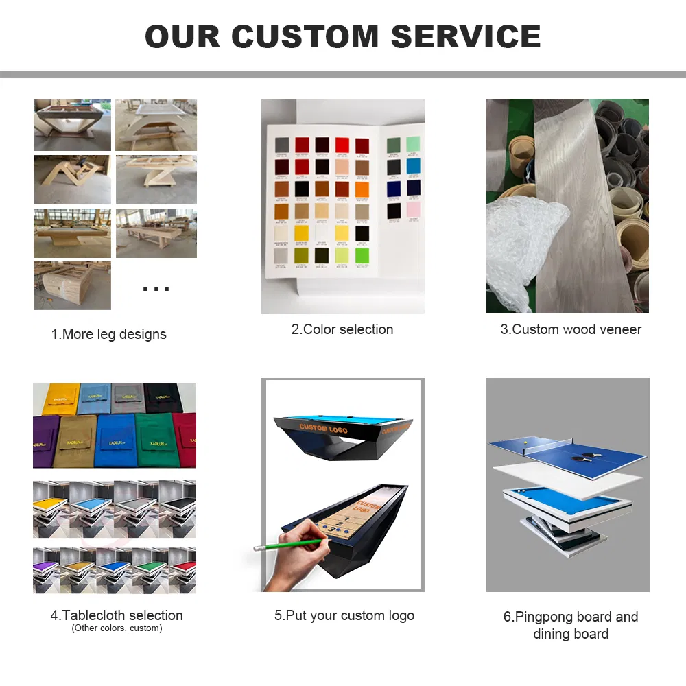 Customized Household Articles, Dining Pool Billiard Tables 9FT 8FT 7FT Size Solid Wood and Slate for Living Room