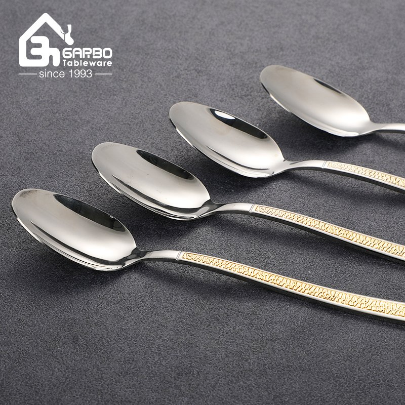 High End Golden Design Stainless Steel Cutlery Dinner Spoon Set OEM Branded Logo Table Spoon Set Middle East