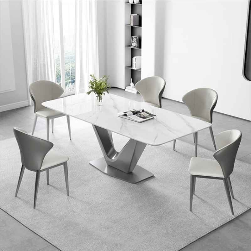 Light Outdoor Sintered Stone Table Patio Furniture Stone Effect Dining Set