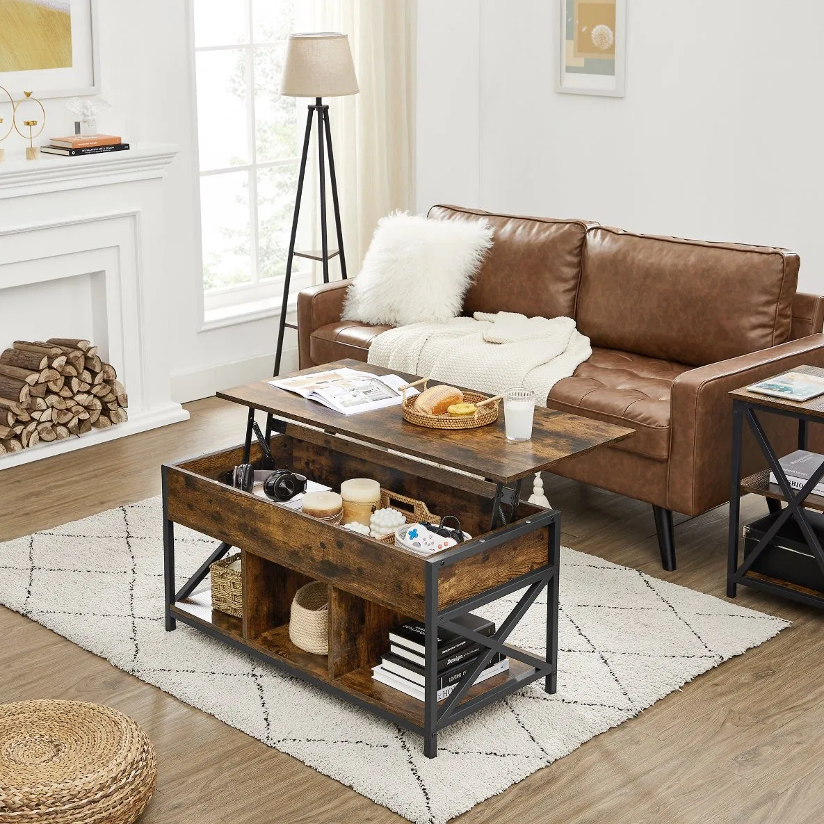 Ready to Assemble Furniture Folding Extendable Tea Table Wooden Multi-Function Adjustable Lift Top Coffee Table