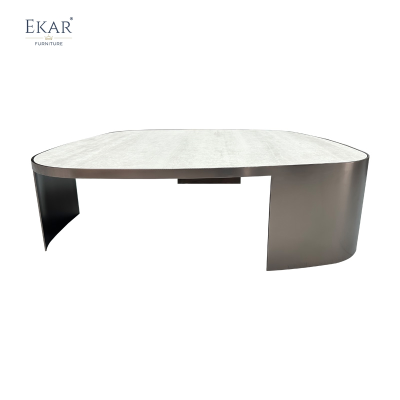Modern Slate Coffee Table with Industrial Metal Base