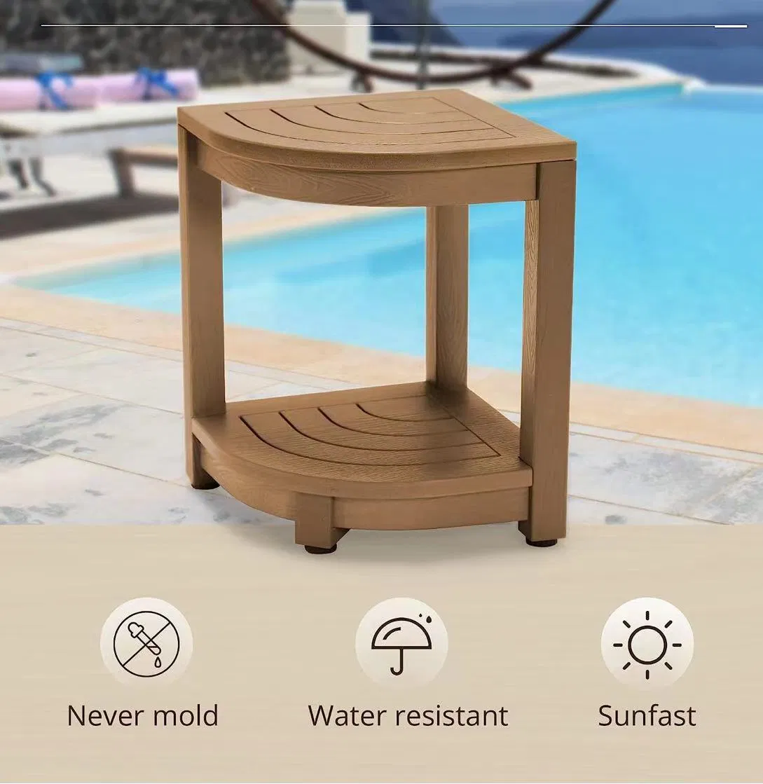 Modern 2-Tier Outdoor Side Table Teak Wood Patio End Table Weather Resistant Corner Side Table