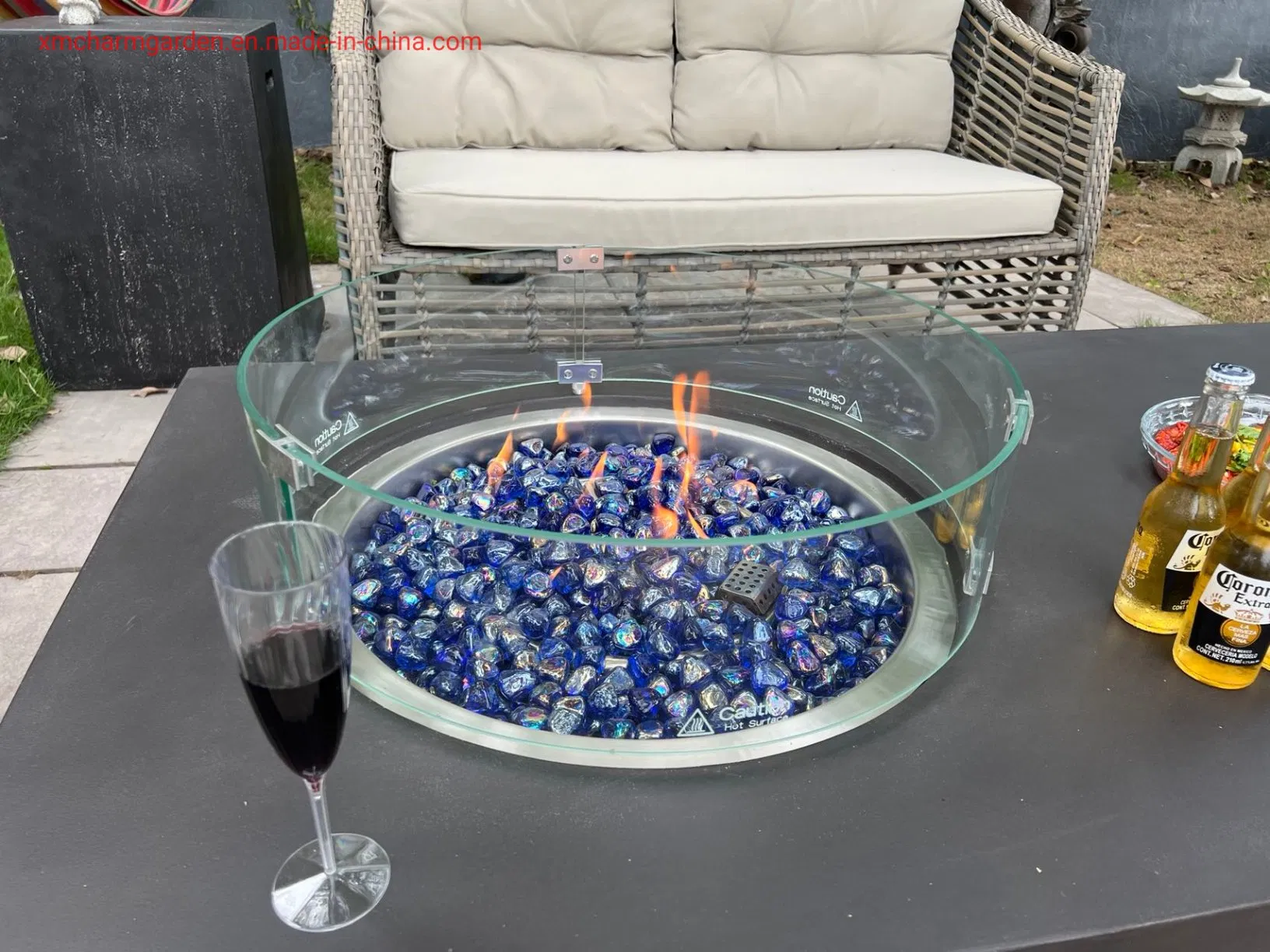 Whole Set Outdoor Gas Fire Table with Side Table Gas Cylinder Tank Cove for Backyard Furnishings Patio Heating