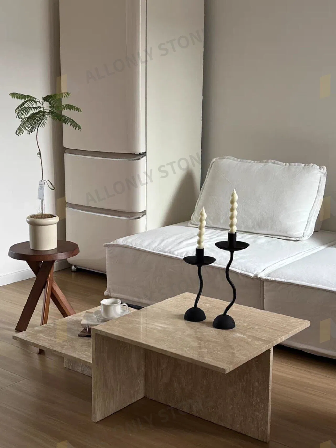 Wholesale Travertine Pedestal Marble Side Table Natural Stone Display Counter Table Modern Living Room Luxury Nesting Stone Coffee Table