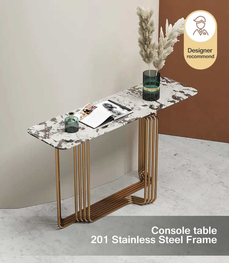Console Luxury Modern Metal Green Marble Top Hallway Table