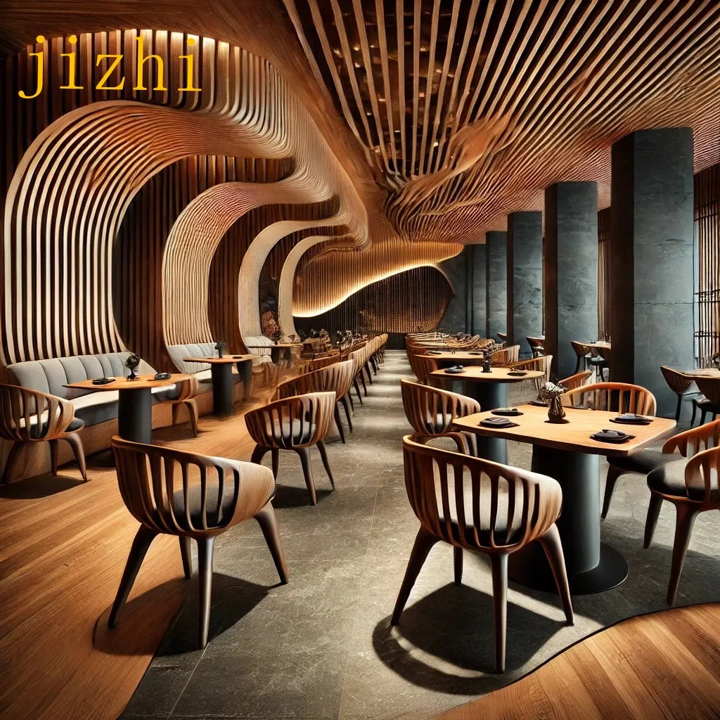 High-End Designer Restaurant Set with Solid Wood Dining Chairs and Lounge Table